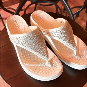 Crocs - Dual Comfort Monterey Embellished Wedge Flip Flops